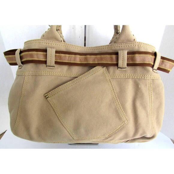 1969 Gap Jeans Shoulder Bag Large Tan Canvas Jeans Tote Bag Purse Womens - Picture 4 of 8